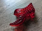 Vintage Authentic FENTON Handmade Ruby Red Glass Slipper Shoe w Original Sticker