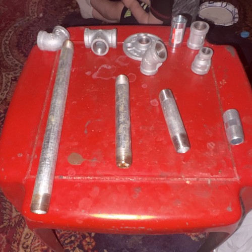 Lot Galvanized Pipe Nipples & Threaded Fittings w/ Adapters, Hoses/Cables