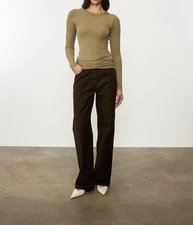 Enza Costa Silk Rib L/s Crew Olive Stone