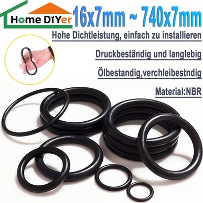 NBR Gummiring O-Ring ID 16mm-740mm Deckeldichtring Dichtung Schnurstärke 7mm