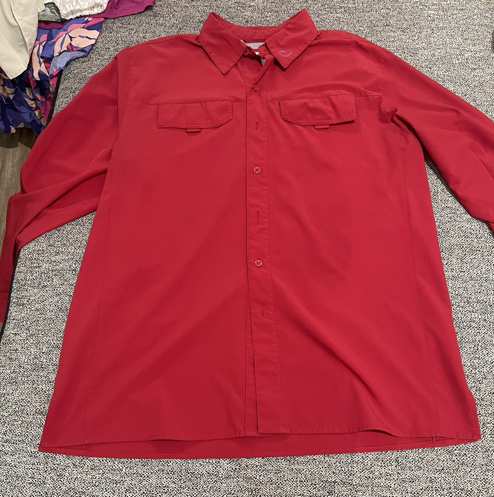 Reel Life Men’s Red Long Sleeve Button Up Shirt Size L. Sleeve Can Be 3/4 Length