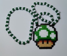 Handmade 1-Up Mushroom Perler Necklace  Super Mario Kandi Necklace  Pixel Art