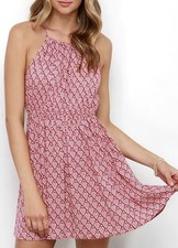 Lulus coveted curated collected Red Geo-Print Halter Mini Dress Size S