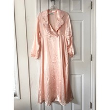 Etienne Peach Satin Vintage Long Robe Beaded Lace Slip Night Gown NWT Medium