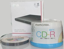 LOT of LG Ultra Slim Portable DVD Writer GP55 and NEW 50pk CD-R plus 10pk DVD-R