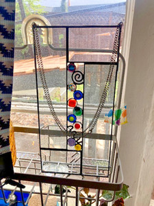 Modern Handmade art glass panel suncatcher 10 x 5 stained glass