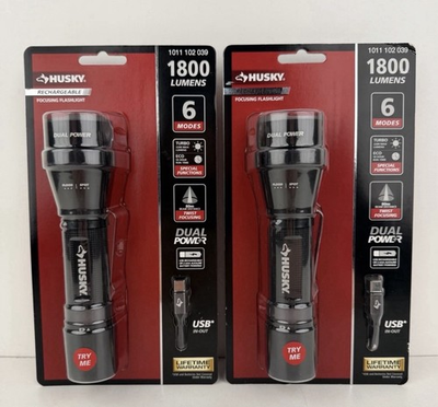 #ad Husky 1800 Lumens Dual Power LED Rechargeable Lithium Ion Focusing Flashlight X2 $36.00
