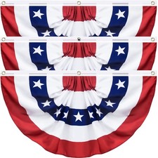 3 Pack USA Pleated Fan Flag, 3 X 6 Feet American US Patriotic Half Fan Buntin...