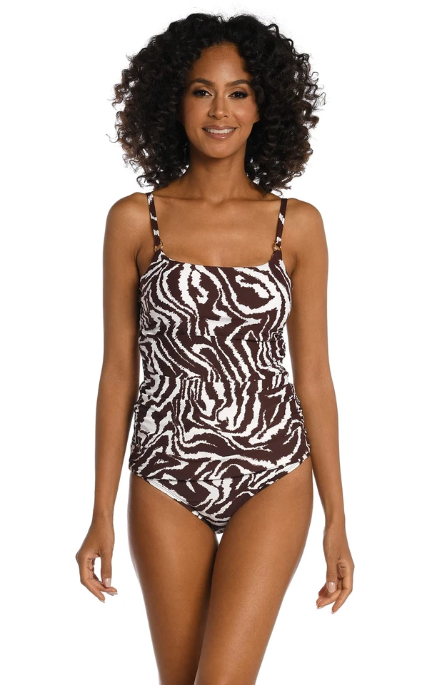 La Blanca Women's Lingerie Strap Tankini Swimsuit Top, Java//Fierce Lines, 10 - Image 3 of 3