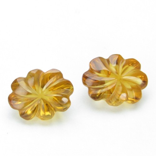4.10Cts 100% Natural Genuine Citrine Oval Flower Carving Matching Pair - Picture 3 of 5