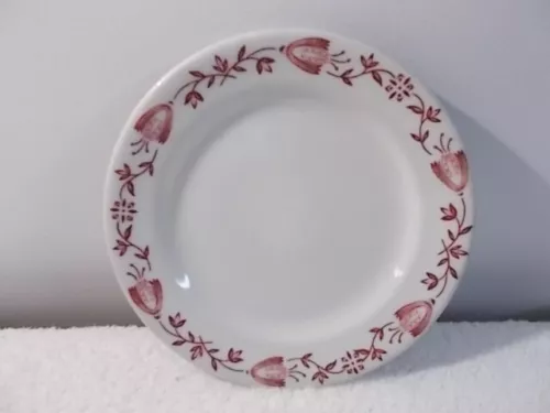 Vintage Shenango China White & Burgundy Floral Vine 7" Appetizer Bread Plate