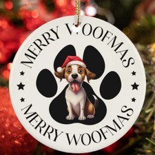 Merry Woofmas Jack Russell Terrier Dog Paw Lover Christmas Ornament Gift Decor