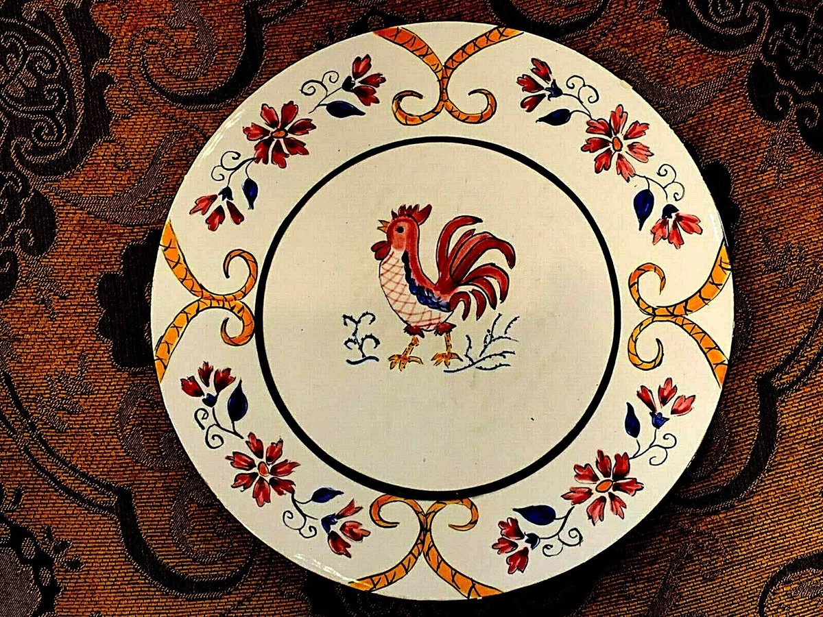 ANTIQUE 19th C FRENCH HAND MADE HAND PAINTED POTTERY PLATE WITH