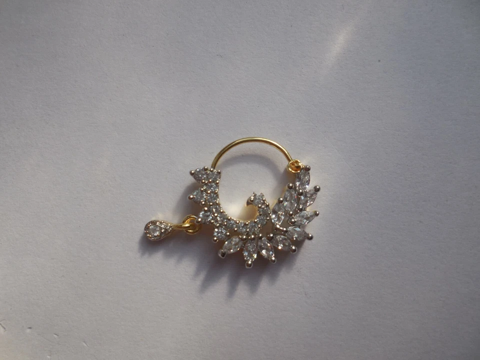 Designer Nose Ring Indian Piercing Nath Fashion Jewelry Hoop Wedding Gold Plated - Image 3 of 4