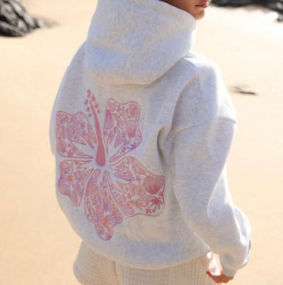 Women's oversized hibiscus print hoodie loose new top fashion
