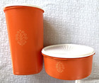 Vintage Tupperware Orange Canisters  #1222 10" tall 16 cup & #1204 — photo 1