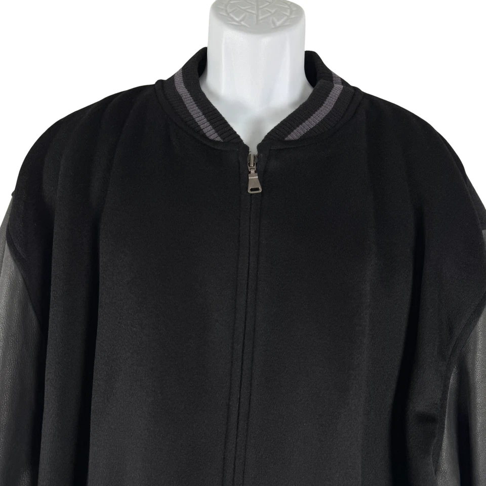 Kirkland Signature Varsity Jacket Mens 2XL Black Wool Leather Preppy CJ-1985 - Image 3 of 4
