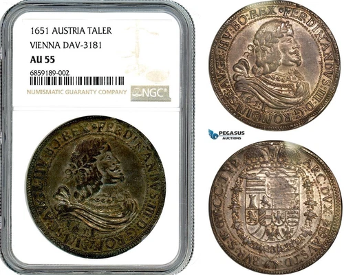 A8/027, Austria, Ferdinand III, Taler 1651, Vienna Mint, Silver, NGC AU55