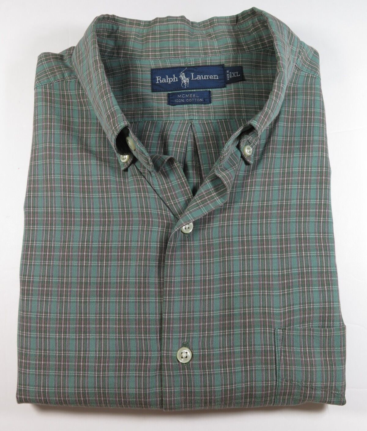 Polo Ralph Lauren McMeel uomo puro cotone verde quadri pony camicia casual XL