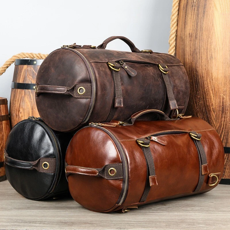 Men's Multifunctional Travel Bag Retro Leather Backpack Handbag Fitness Bag