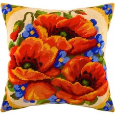 Tapestry embroidery Pillow Cover DIY kit "Poppies" Needlepoint kit Printed