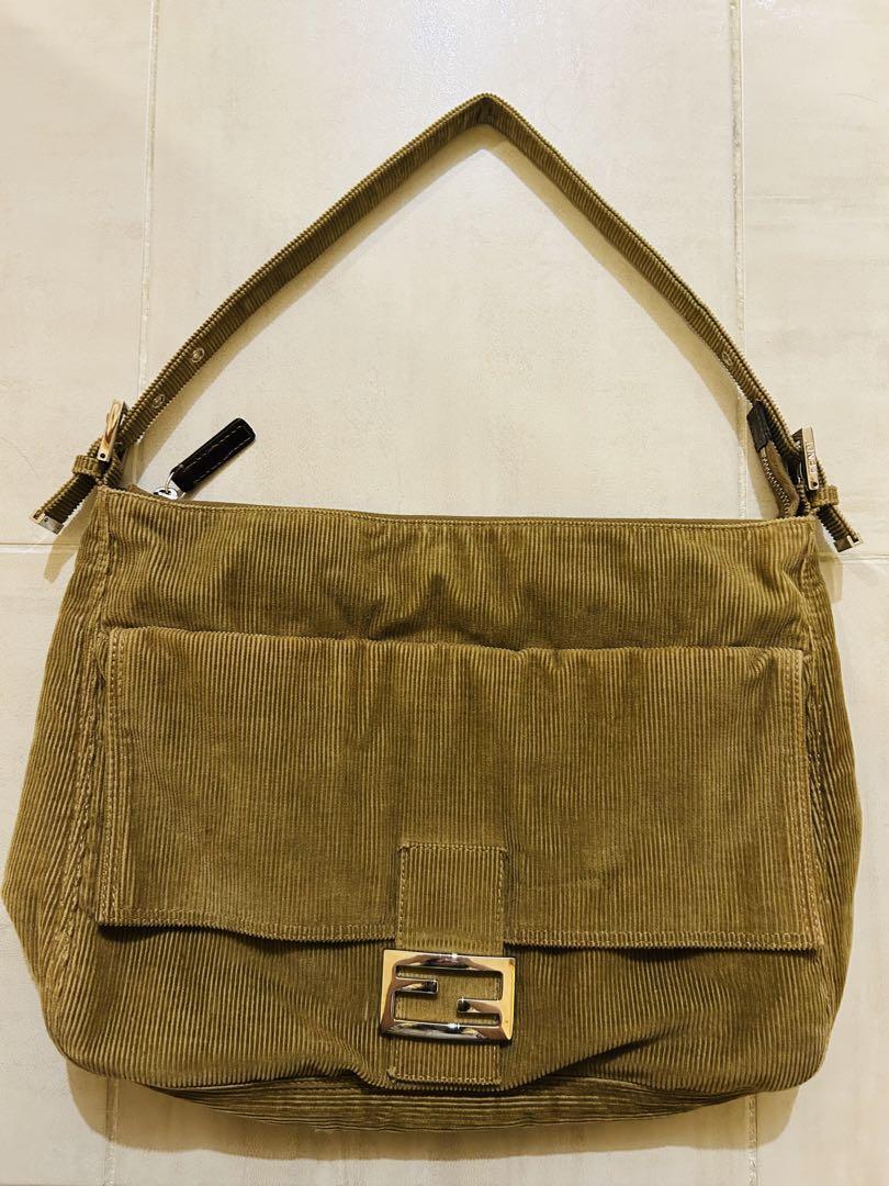 FENDI Mamma Baguette Shoulder Bag in Khaki Beige Corduroy