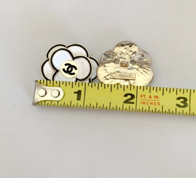 CHANEL Vintage Gold Metal Button White/Black Camellia Flower 30mm 