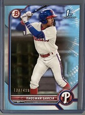 2022 Bowman Yhoswar Garcia Sky Blue 138/499 Phillies #BP-90 1st Bowman
