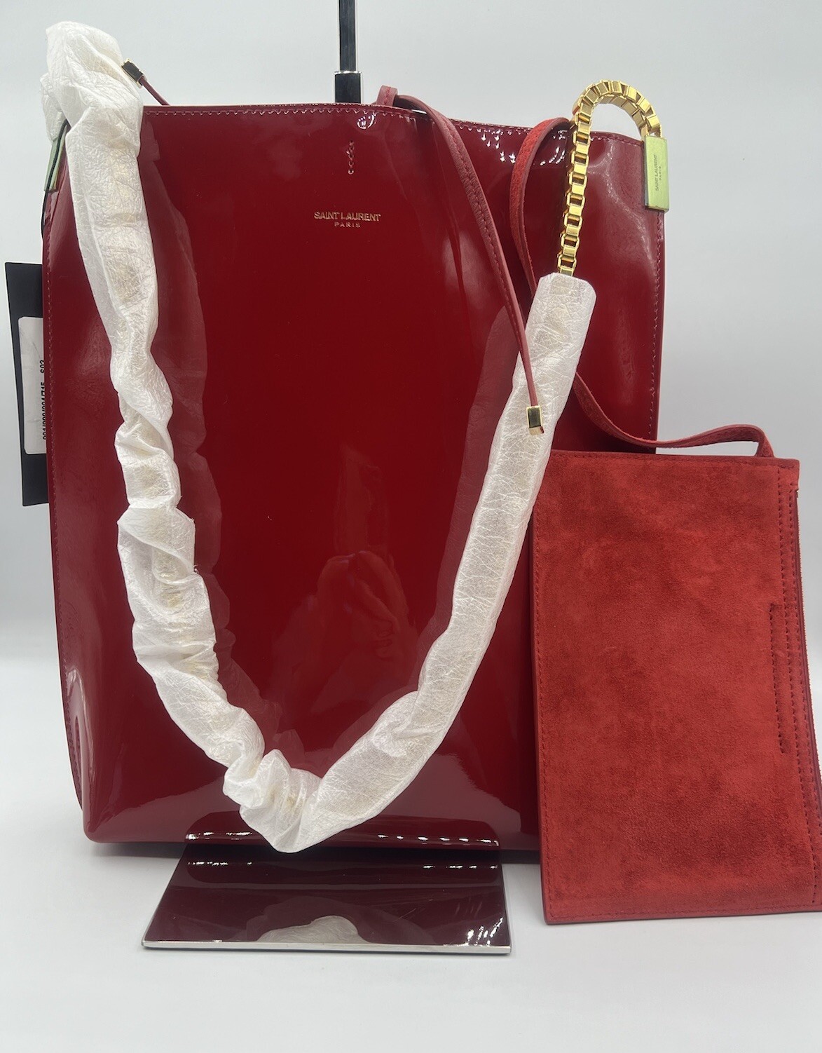 Borsa hobo nuova con etichette Saint Laurent Suzanne vernice rossa verniciata pelle verniciata piccola catena 636498
