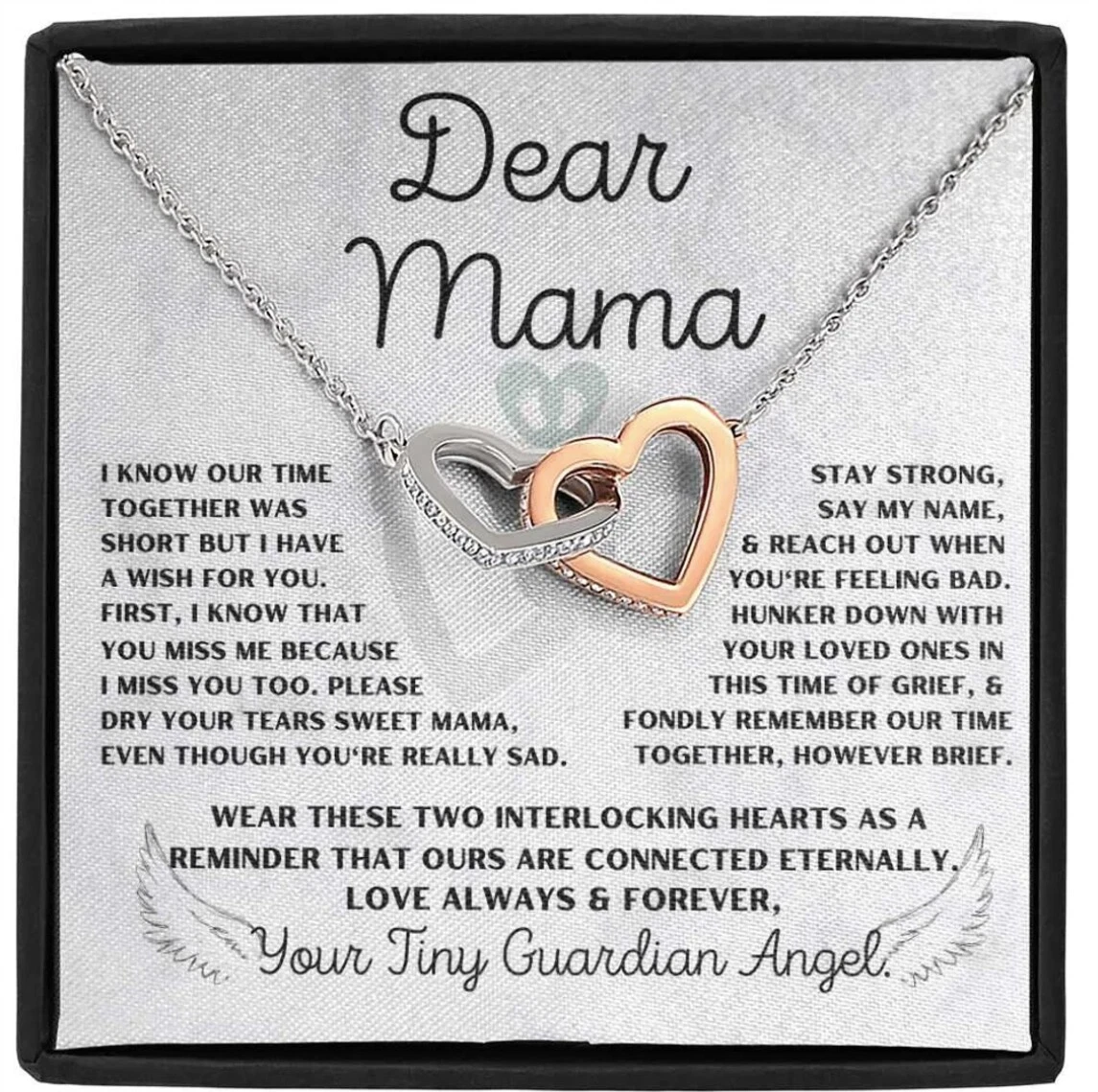 Dear Mama poem message card with interlocking heart necklace, pregnancy  loss, mi | eBay