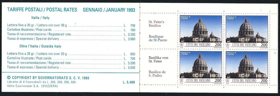 Vatican year 1993 Architecture - Memorials booklet stamps ☀ MNH** - Image 2 of 2
