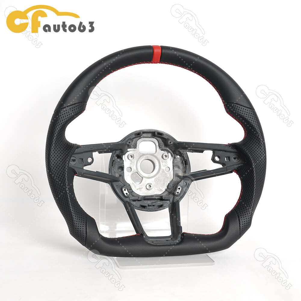 Black Leather Steering Wheel Red Stitching For Audi R8 TT TTS TTRS 2016-2023