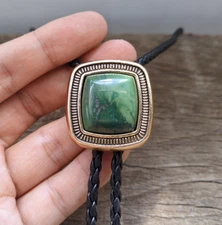 Natural Square Jade Bolo Tie Wedding Necklace Men Groomsmen Western Cowboy