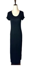 C&C California Dress Women XS Black Short Sleeve Scoop Neck Tee Maxi Gothic