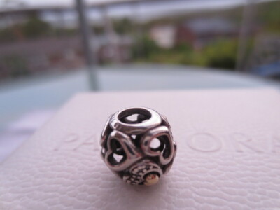 GENUINE PANDORA OPENWORK SILVER 14K GOLD CZ CHARM HEARTS OF