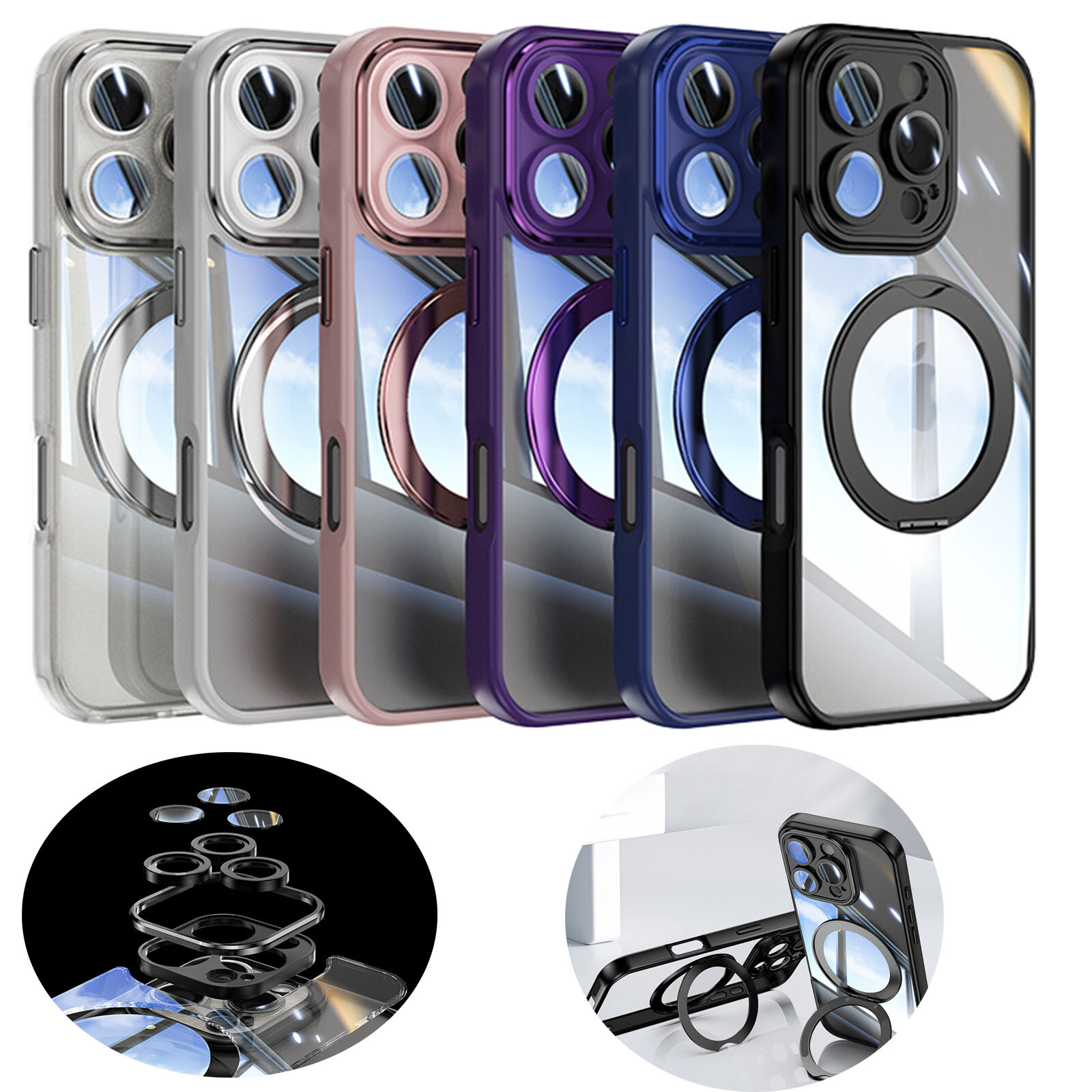 Shockproof Hard Ring Stand Heavy Duty Slim Case For iPhone 16 Pro 15 14 13 12 11