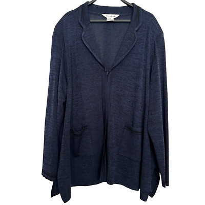 Exclusively MISOOK Plus Size 3X Acrylic Knit Cardigan Jacket Blue Black Pockets