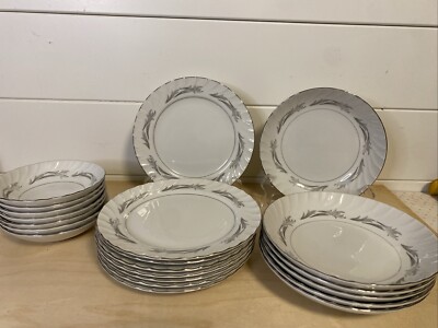21 Piece Harmony House  Platinum Scroll  3643 Japan 8 Lunch 6 Cereal 7 Fruit Bwl