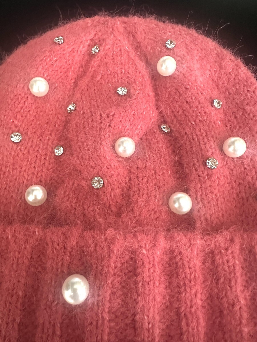Anthropologie/Maeve Embellished Pearl Brushed Beanie Pink | eBay display picture 1