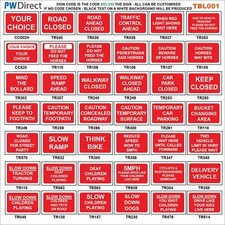 SIGN RED ROAD TRAFFIC TBL001 RAMP BIKE CLOSED CONTROL SLOW DOWN HORSE VEHICLE