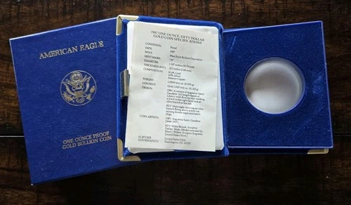 1987 Gold $50 1oz American Eagle Proof Box & COA | No Coins