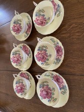 Paragon Bone China Red Cabbage Rose 6 Cup/Saucer Set, Royal Warrant VGC