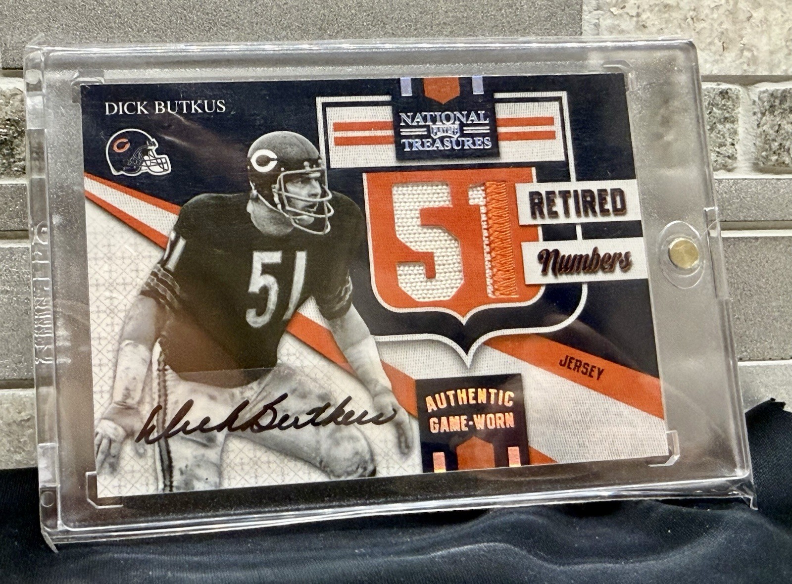 2009 Panini National Treasures Dick Butkus GAME USED Jersey Patch AUTO  /10 HOF view 6