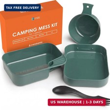 Camping Mess Kit with Plate, Bowl, Cup, Spork and Utensils, Reusable Plastic Cam