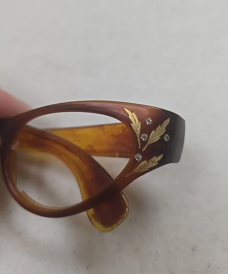 Vtg 60's Classic Brown Rhinestones Fancy Cats-Eye Optical Eyewear Eyeglass Frame - Image 3 of 4