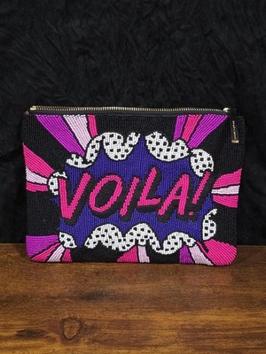 Kate Spade NY Voila Beaded Clutch Pouch Pink Purple Mushroom Pop Art
