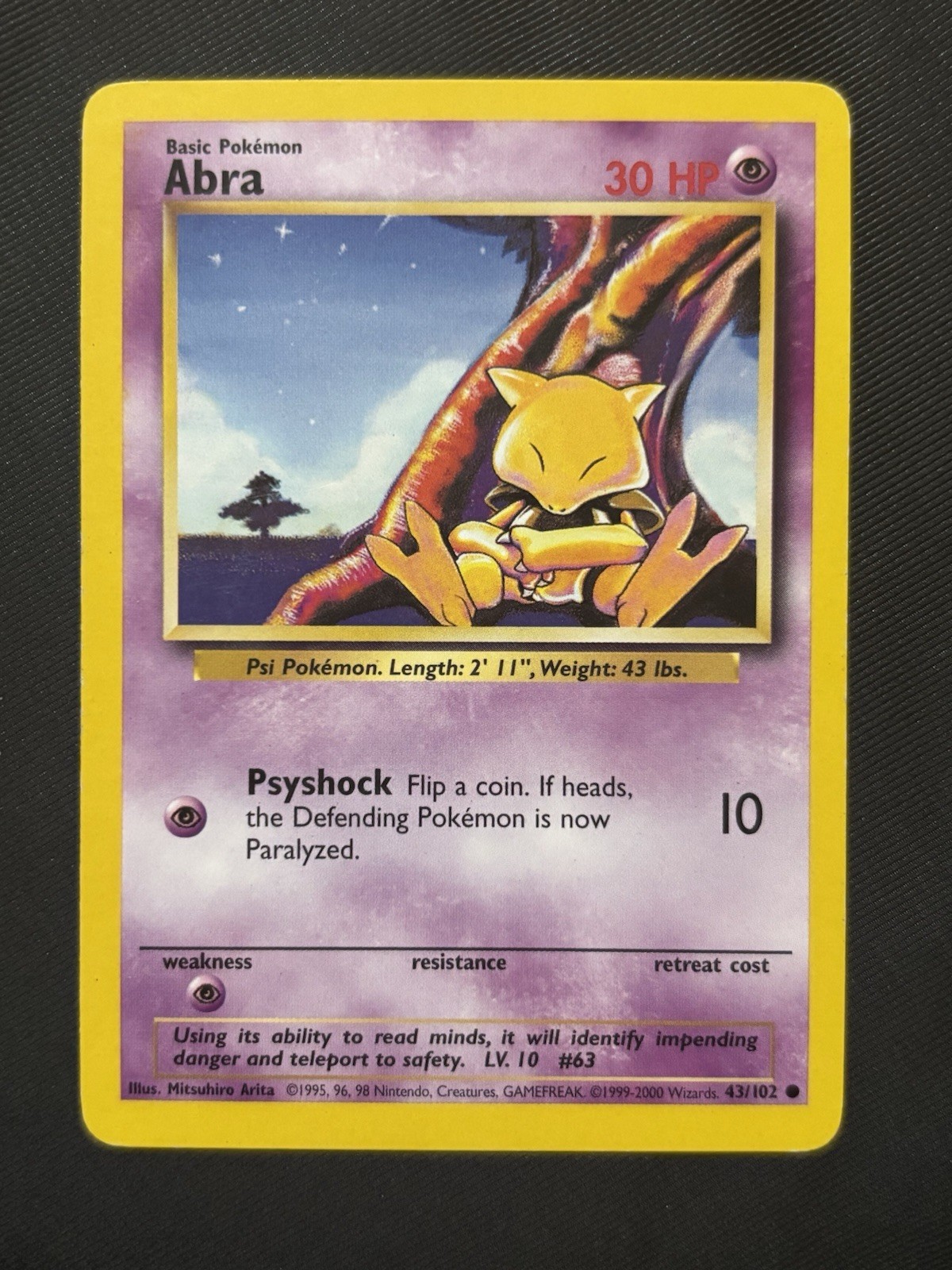 Abra 43/102 Common Base Set 4th Print 1999-2000 UK LP Pokemon Card