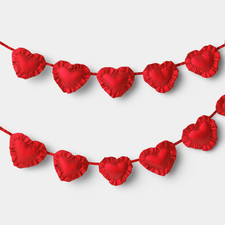 Valentine  s Day Red Satin Heart Garland 3D Ruffle Plush Bunting Party Decor 6ft
