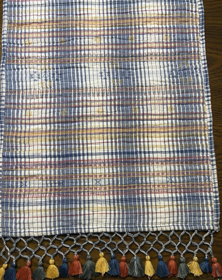 Pottery Barn Quilted CYPRESS Tassel Plaid Table RUNNER 18”x 90” EUC - Image 4 of 4