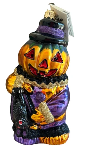 VTG Slavic Treasures Halloween Ornament Jack’s Bat Blown Glass Pumpkin Bat🎃🦇